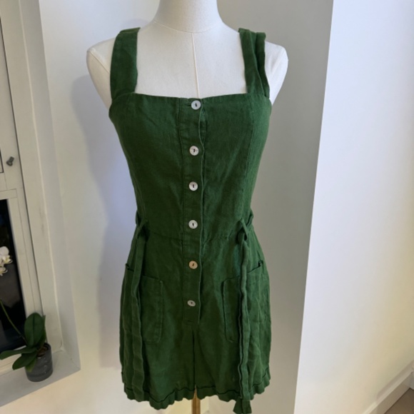Green Linen Romper - XS - Picture 5 of 7